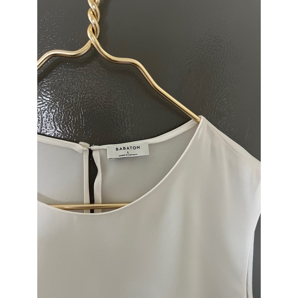 Babaton Aritzia White Sleeveless Keyhole Back Blouse Top Large L Minimalist - Picture 2 of 8